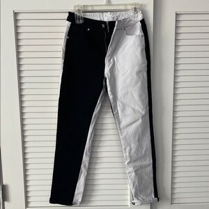 Two-Tone Black and White Colorblock Jeans